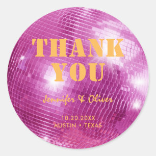 Sticker Rond Rétro Boule à Facettes Mariage Rose et Orange Merc