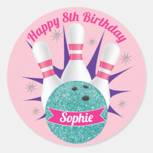 Sticker Rond Retro Bowling Girls Parties scintillant fête d'ann