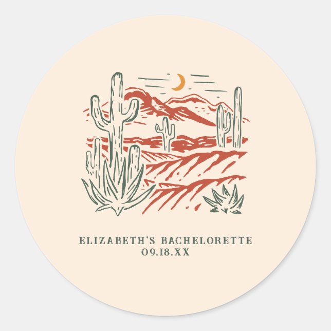 Sticker Rond Retro Cactus du désert de l'Ouest | Enterrement de (Devant)
