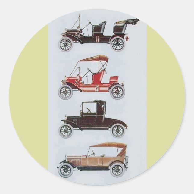 Sticker Rond RETRO CARS 2- Auto réparation automobile brun jaun (Devant)