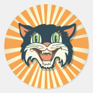 Sticker Rond Rétro chat vintage de Halloween