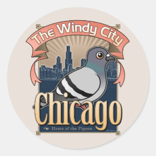 Sticker Rond Retro Chicago Pigeon