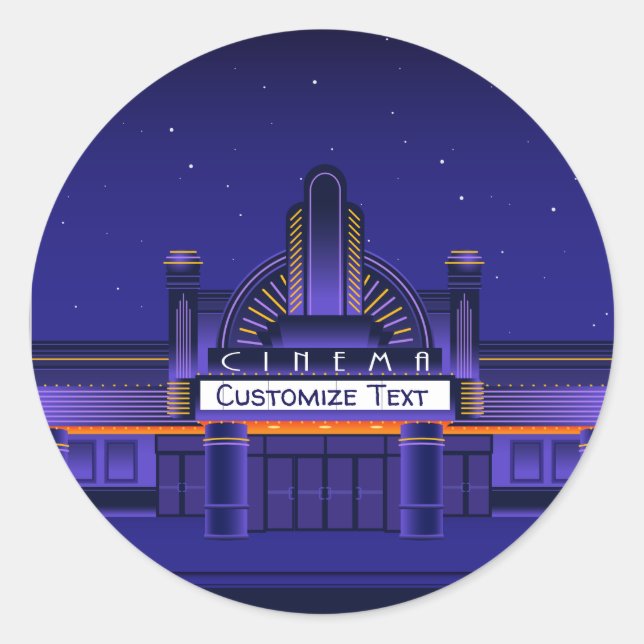 Sticker Rond Retro Cinema Movie Theatre Marquee Personnaliser (Devant)