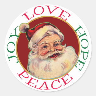 Sticker Rond Retro classique Père Noël Noël espoir paix