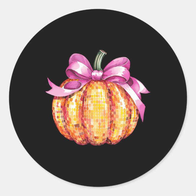 Sticker Rond Retro Coquette Citrouille rose Bow automne Thankgi (Devant)