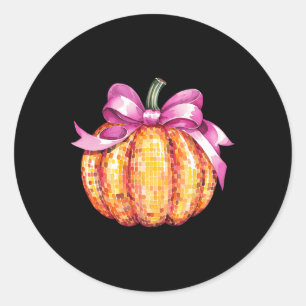 Sticker Rond Retro Coquette Citrouille rose Bow automne Thankgi