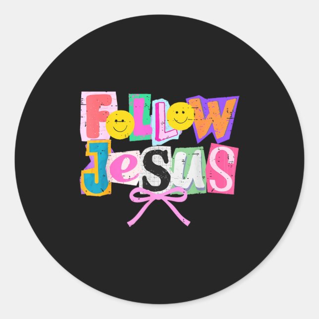 Sticker Rond Retro Coquette Cute Follow Jesus Bible Verse Faith (Devant)