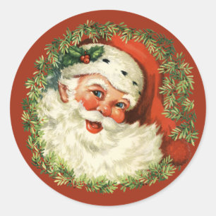 Sticker Rond Retro Cute Chubby Père Noël Wreath Noël