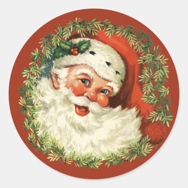 Sticker Rond Retro Cute Chubby Père Noël Wreath Noël (Devant)