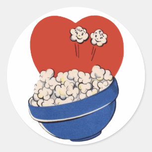 Sticker Rond Retro Cute Humour, Bowl of Popcorn pour les films!