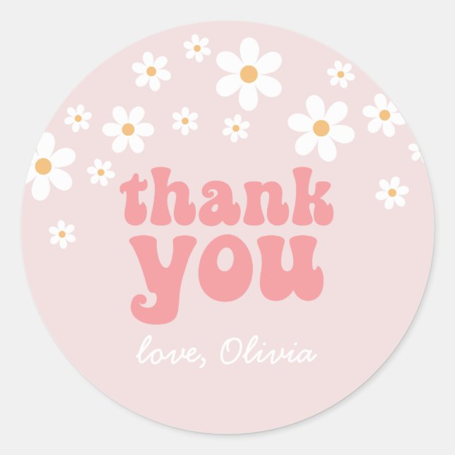 Sticker Rond Retro daisy boho fleurie anniversaire Merci de fav (Devant)