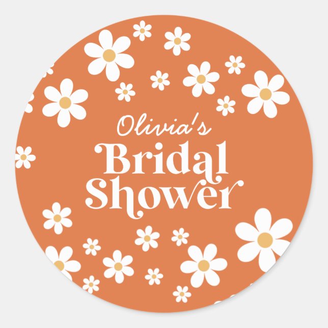 Sticker Rond Retro Daisy brûlé orange nuptiale douche (Devant)