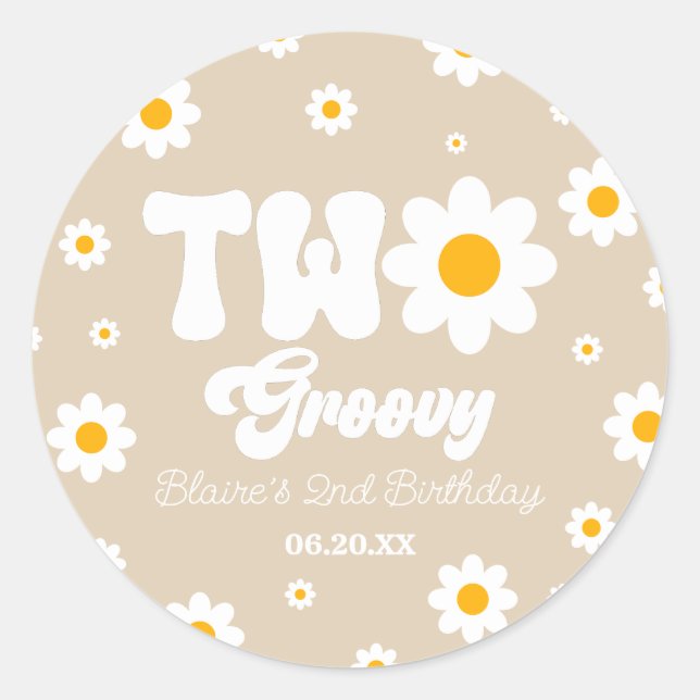 Sticker Rond Retro Daisy Flower Two Super 2e fête d'anniversair (Devant)