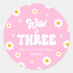 Sticker Rond Retro Daisy Flower Wild & Trois 3e fête d'annivers
