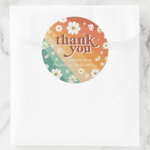 Sticker Rond Retro Daisy Rainbow Merci d'anniversaire