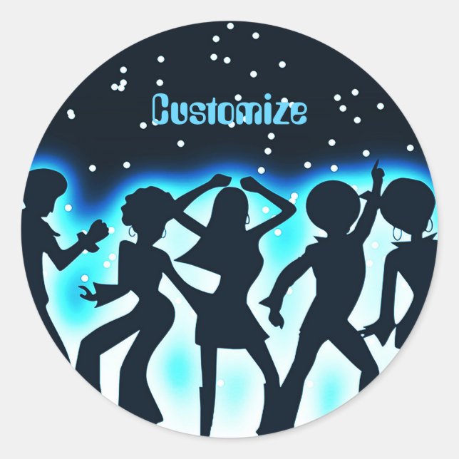 Sticker Rond Retro Dance Party Turquoise (Devant)