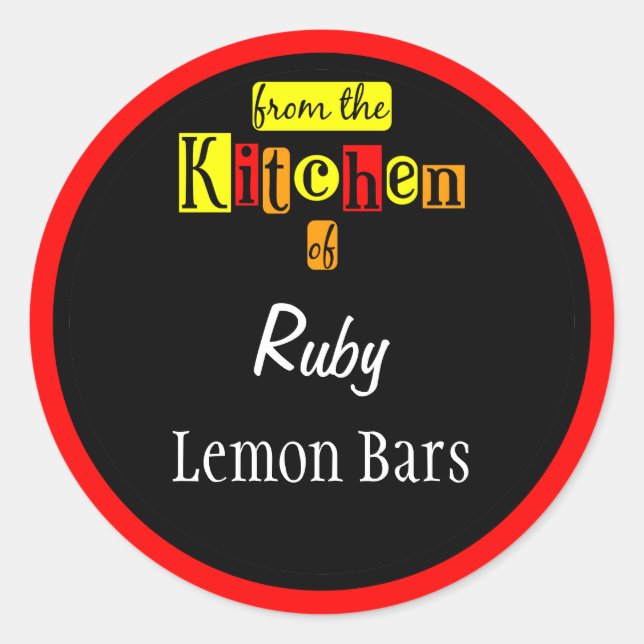 Sticker Rond Retro De la cuisine des Rouges sur Black Editable (Devant)
