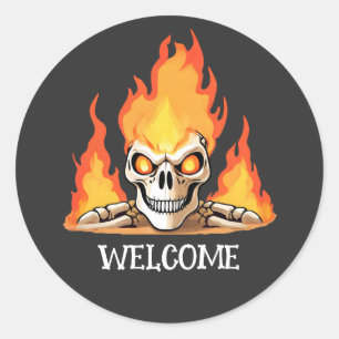 Sticker Rond Rétro Dead Burning squelette Crâne en feu do-it-yo
