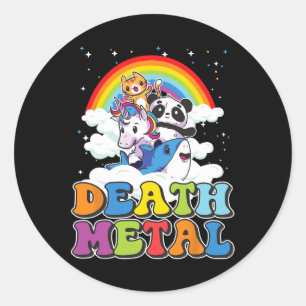 Sticker Rond Retro Death Metal Chat Rainbow Unicorn Funny Lourd