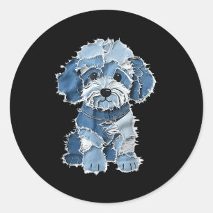 Sticker Rond Retro Denim Chien Patch, Funny Shabby Blue Jean Pu