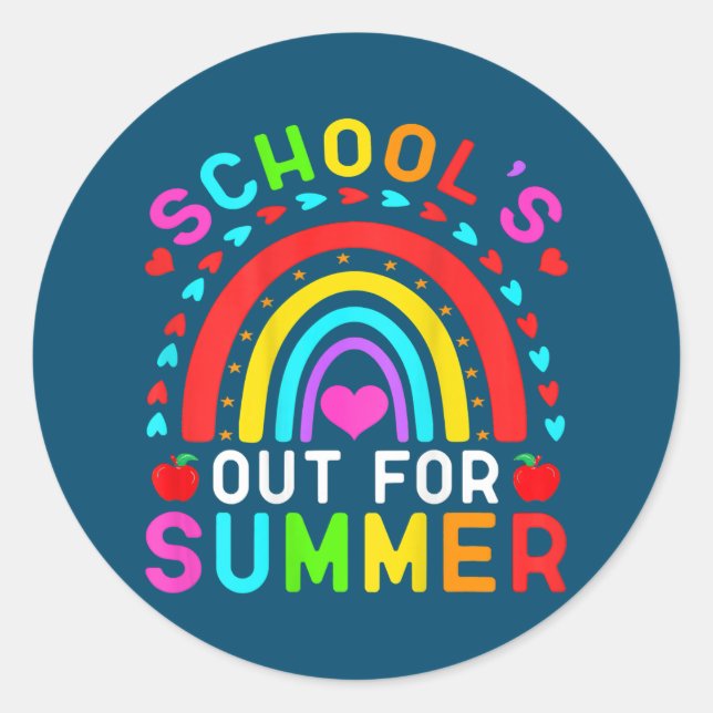 Sticker Rond Retro Dernière Journée D'Écoles Sorties Pour L'Été (Devant)