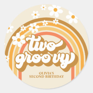 Sticker Rond Rétro Deux GroovY Arc-en-ciel Marron Orange Annive
