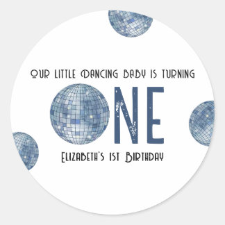Sticker Rond Retro Disco Ball First Birthday Party