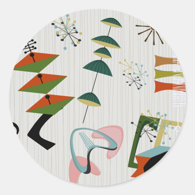 Sticker Rond Retro Eames-Era inspiré atomique (Devant)