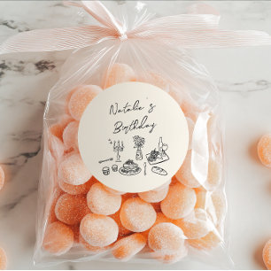 Sticker Rond Retro Écrite à la main vaisselle dessin Anniversai