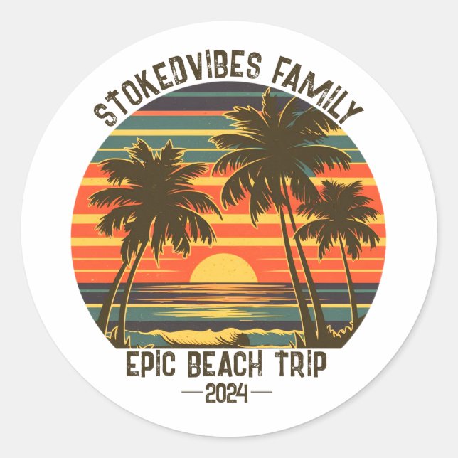 Sticker Rond Retro Epic Famille Plage Voyage Personnalisé Vacan (Devant)