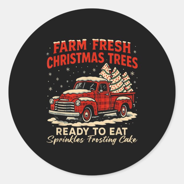 Sticker Rond Retro Farm Fresh Debbie Christmas Cake Red Truck H (Devant)