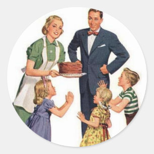 Sticker Rond Retro Femme au foyer et famille