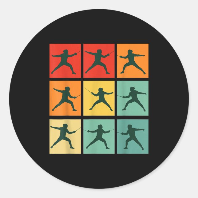 Sticker Rond Retro Fencing For Christmas Srty Fencer Athlete  (Devant)