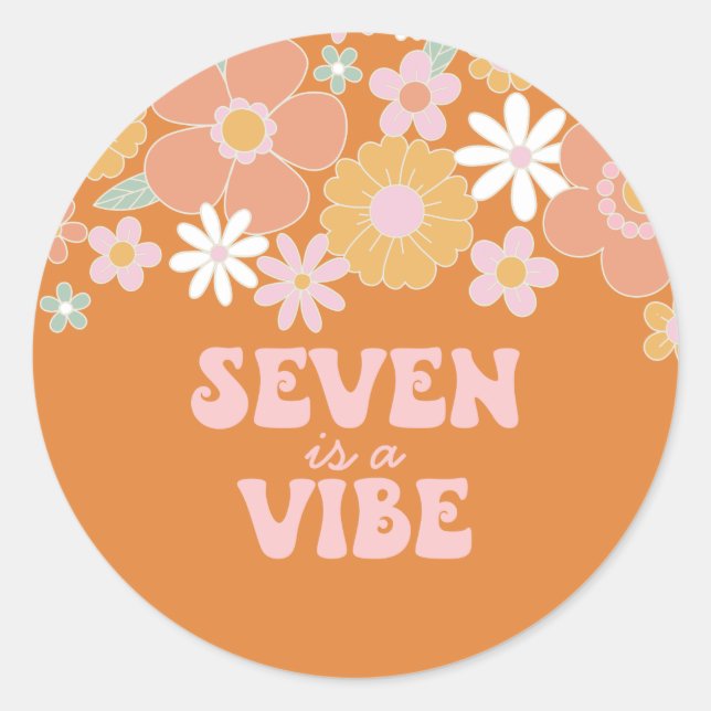 Sticker Rond Retro Floral Seven est un Vibe 7ème anniversaire (Devant)