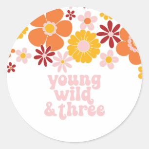 Sticker Rond Retro Floral Young Wild Trois ans
