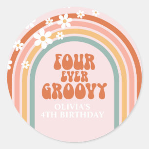 Sticker Rond Retro Four Ever marguerite Super arc-en-ciel 4e an