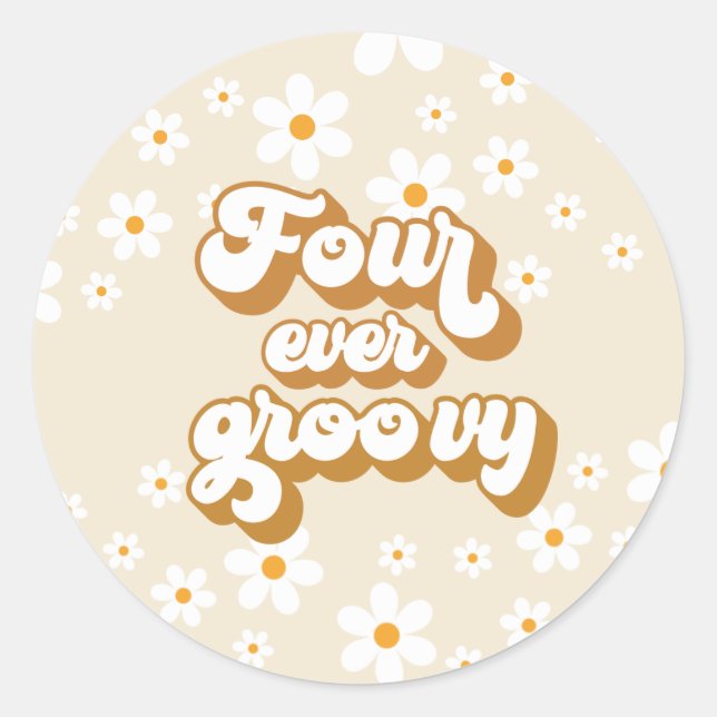 Sticker Rond Retro Four Ever Super Daisy 4e anniversaire (Devant)
