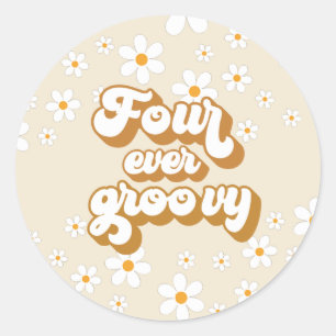 Sticker Rond Retro Four Ever Super Daisy 4e anniversaire