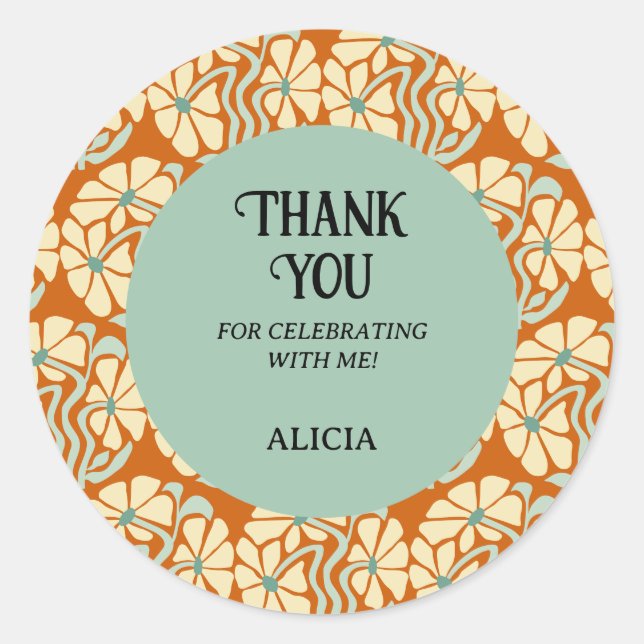 Sticker Rond Retro Funky Super Boho Botanical Anniversaire (Devant)