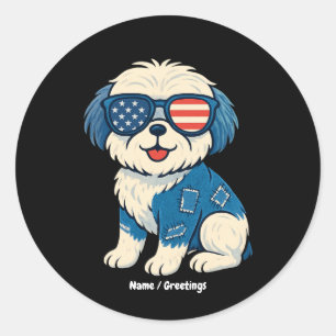 Sticker Rond Retro Funny Denim Patch mignonette chien animal de