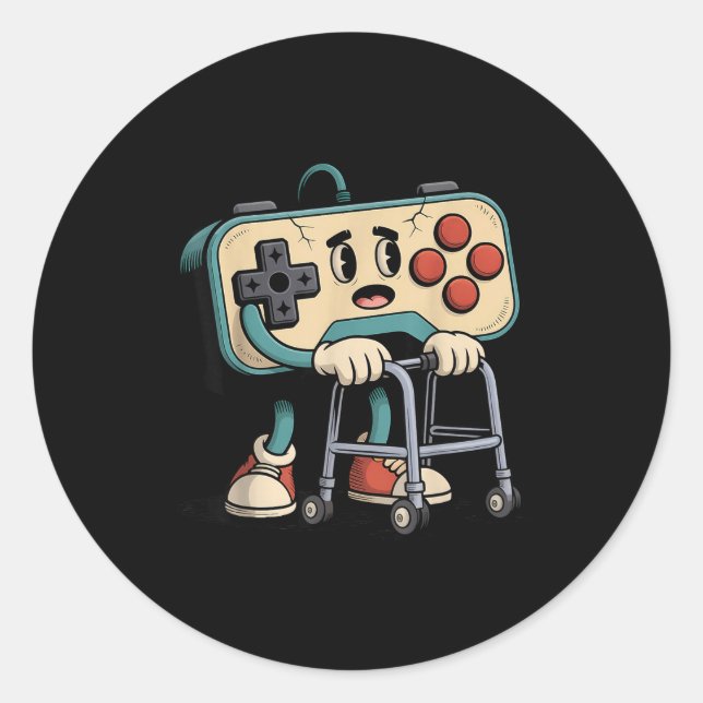Sticker Rond Retro Funny Old Gamer 80s 90s Clic Video Game Humo (Devant)