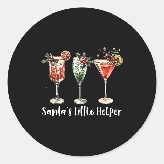 Sticker Rond Retro Funny Santa's Little Helper Martini Merry Ch (Devant)