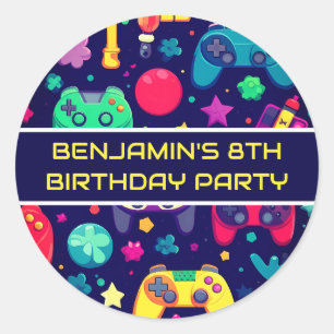 Sticker Rond Retro Gamer Arcade fête d'anniversaire