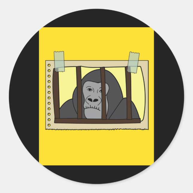 Sticker Rond Retro Gorilla Monkey Derrière La Prison Des Bars (Devant)