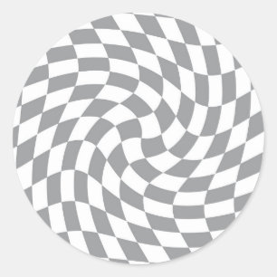 Sticker Rond Retro Grey Blanc Pastel Chèques Varés À damiers
