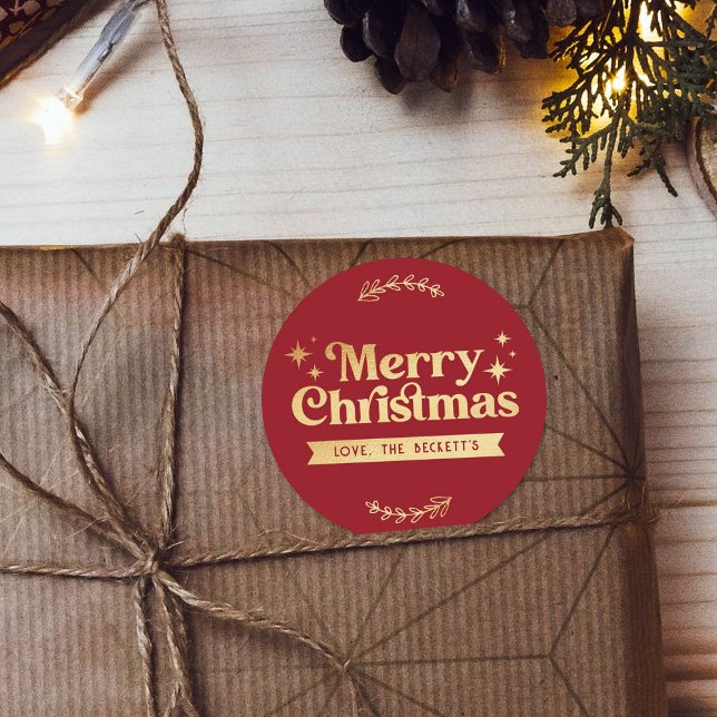 Sticker Rond Retro Groovy Joyeux Noël Fêtes (Créateur téléchargé)