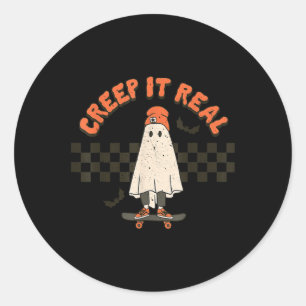 Sticker Rond Retro Halloween Creep it real Ghost Boy Fall Seaso