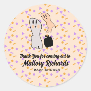 Sticker Rond Retro Halloween Ghost Notre Petit Baby shower Boo