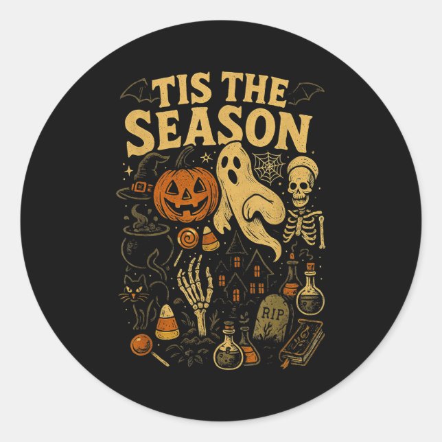 Sticker Rond Retro Halloween Tis' The Season  (Devant)
