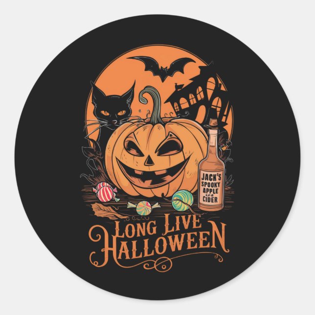 Sticker Rond Retro Halloween vive la saison effrayante d'automn (Devant)